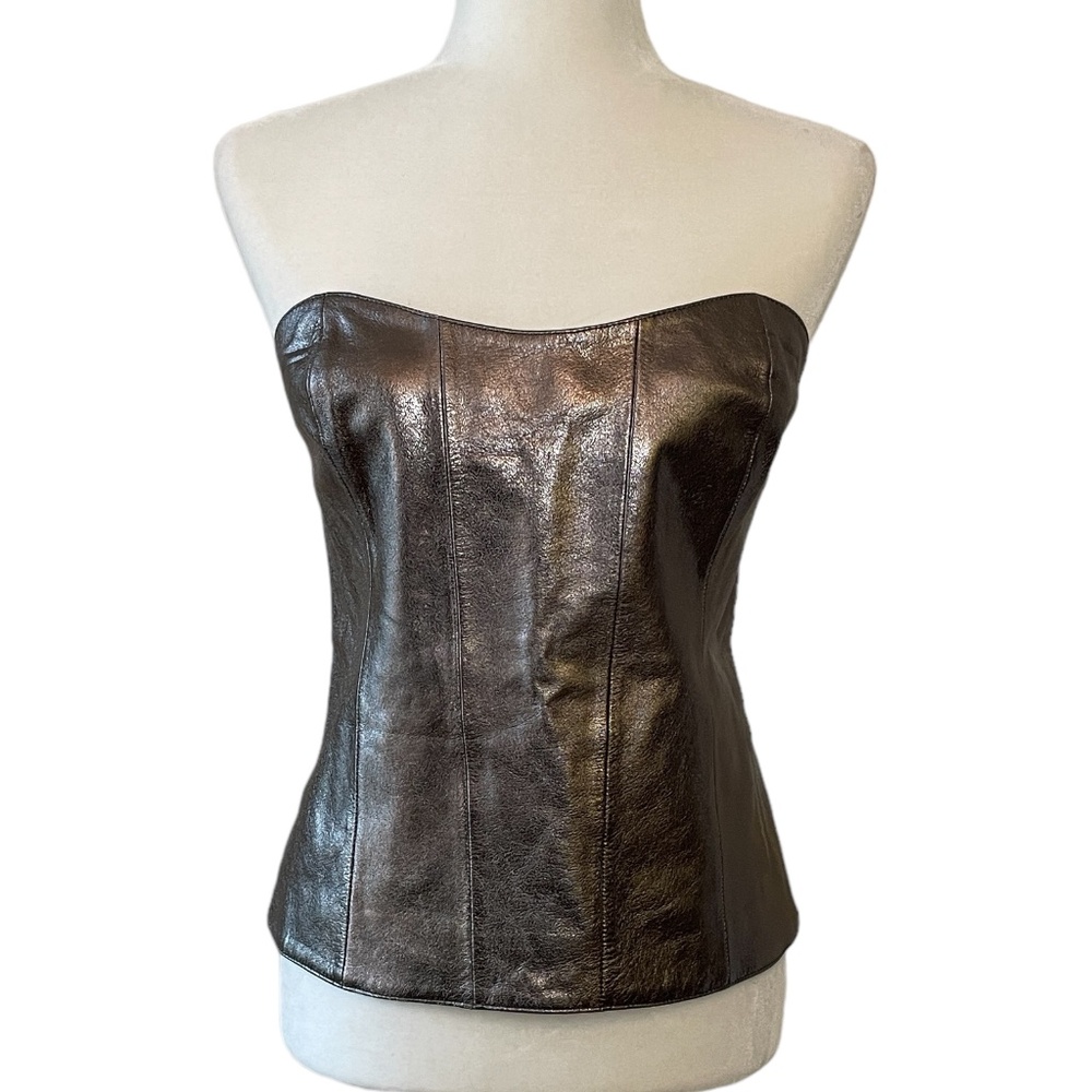 Free People 100% Lambskin Bustier Metallic Exclusive Collection XL
